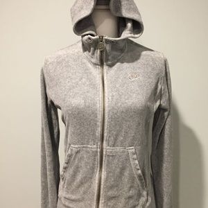 Nike grey velvet like full zip up hoodie sz medium